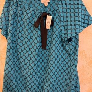 LOFT Blue Geometric Women's Button Down Shirt